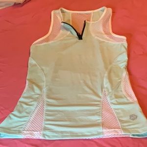 Atlantic top light blue & white fishnet design